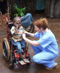 A doctor helping a child in Zanzibar